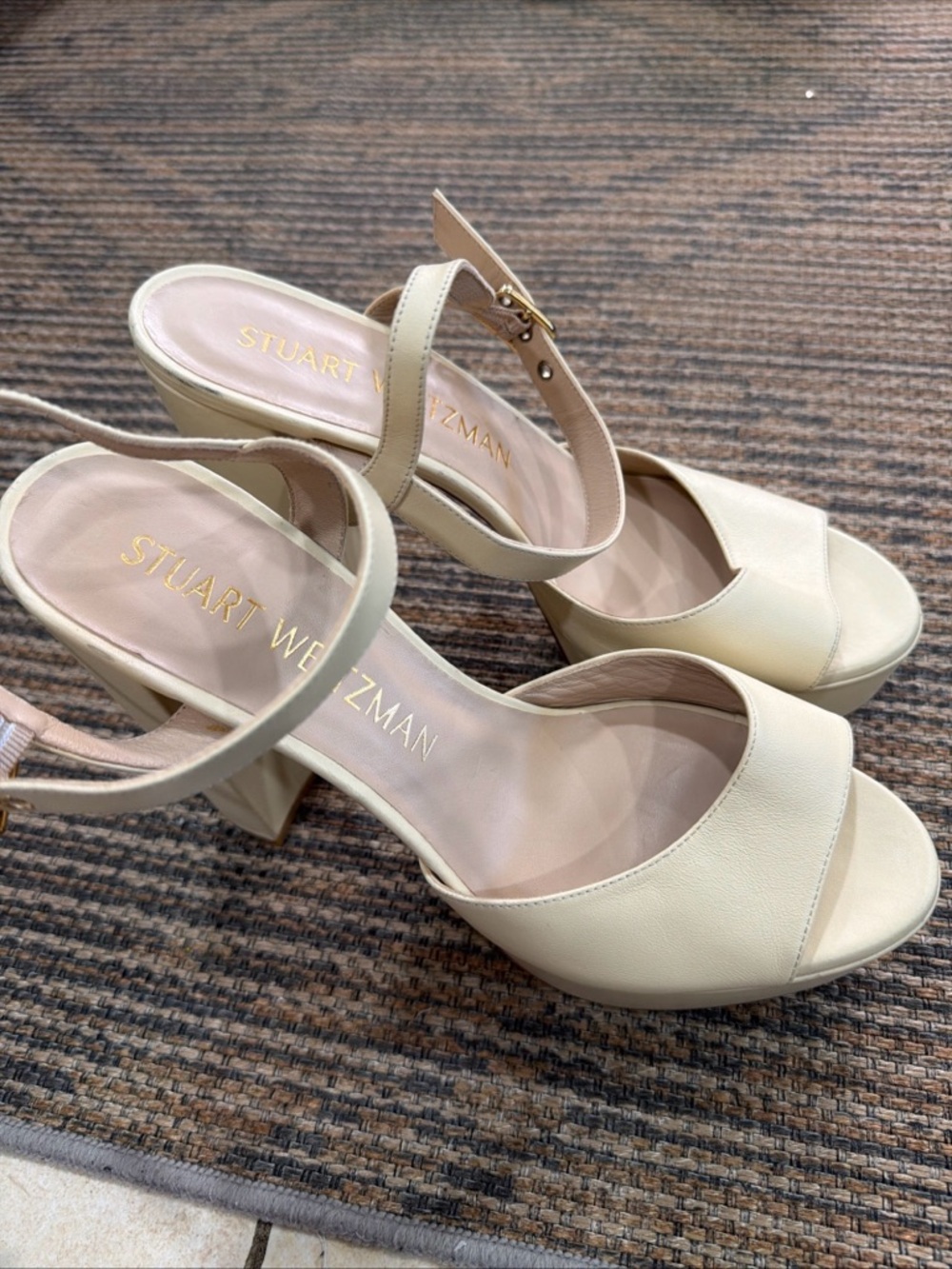 Stuart Weitzman Ivory Ankle-Strap Platform Heels